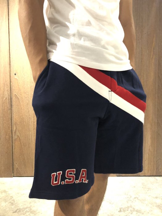 美國百分百【Ralph Lauren】棉褲 短褲 logo 休閒褲 Polo 運動 RL USA 男 深藍 XS J399