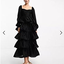 (嫻嫻屋) 英國ASOS-& Other Stories黑色甜心領長袖蛋糕長裙洋裝禮服 EI23