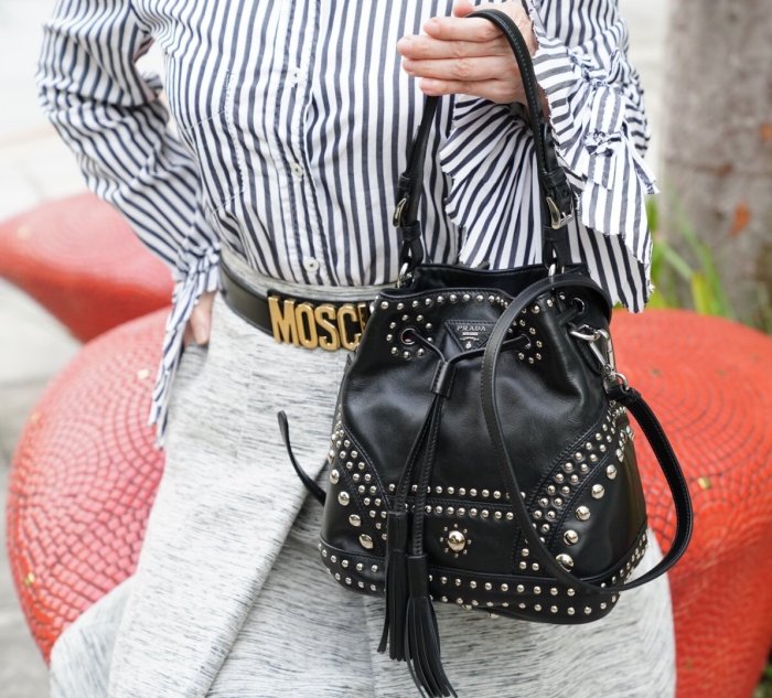 Prada B2785 Soft Calf Studded Bucket Bag 瀏蘇水桶包 黑 現貨