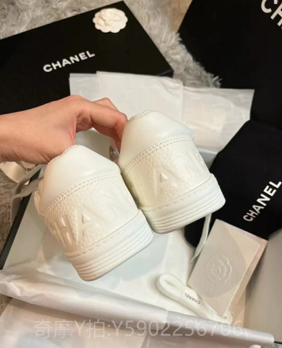 二手正品Chanel香奈兒女鞋2022流行款系帶休閑運動鞋平底時尚小白鞋