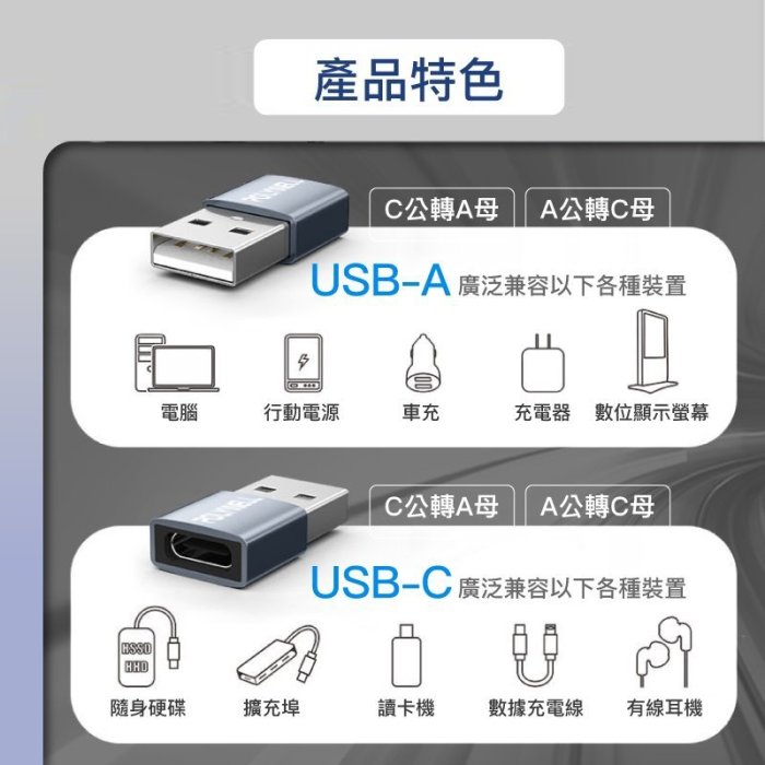 【珍愛頌】DB070 USB2.0轉接頭 Type-A Type-C A公轉C母 免驅動 轉接器 轉換器 轉換頭 轉接頭