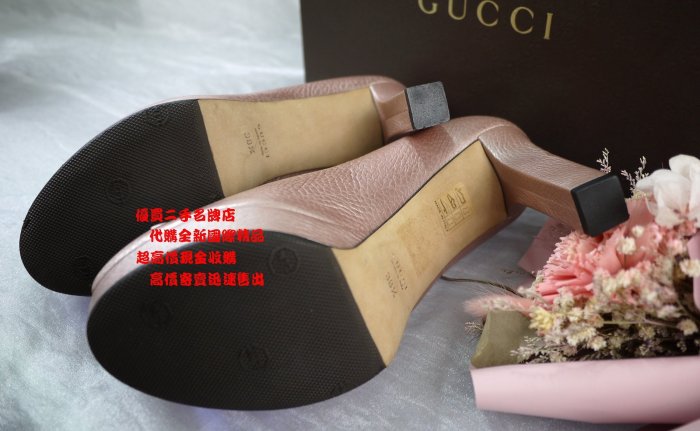 ☆優買二手精品名牌店☆ GUCCI 馬銜 珍珠光 香檳紫 全皮 厚底 高跟鞋 包鞋 魚口鞋 展示品