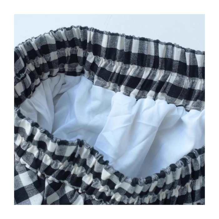 日系-幾何棉麻小格紋拼接剪裁顯瘦半身裙