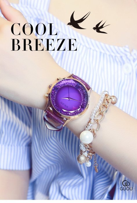 新款手錶女 百搭手錶女香港古歐手錶女款潮流時尚石英錶簡約氣質大錶盤GUOU皮帶手錶