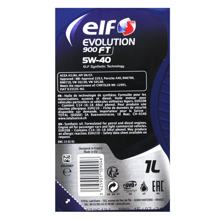 【易油網】【缺貨】ELF 5W40 EVOLUTION 900 FT 5W-40 合成機油 Mobil ENI