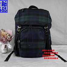 優買二手精品名牌店 PRADA V135 綠 黑 格紋 尼龍布 降落傘布 後背包 雙肩包 健身包 背包 束口包 全新