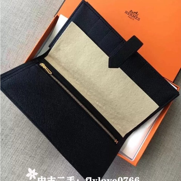 中古二手 HERMES 愛馬仕 Bearn 金扣 Epsom黑色小牛皮長夾 H039785CC89