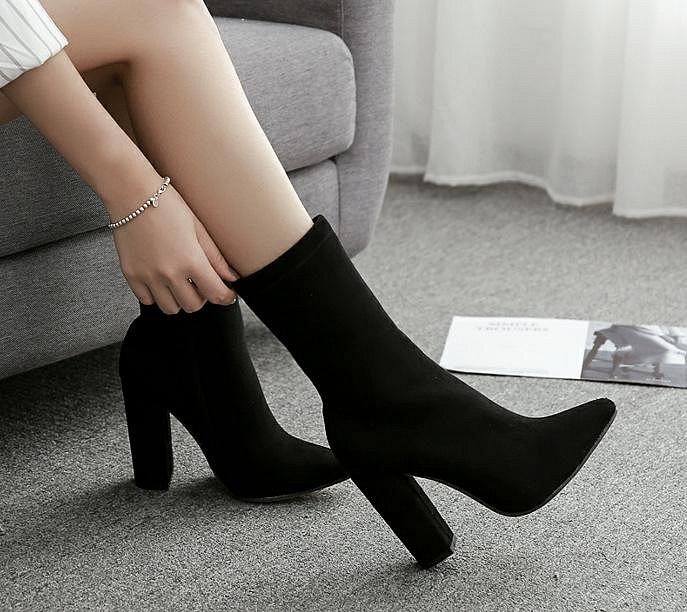 lazada women fashion thick high heel boots pointed shoes2024