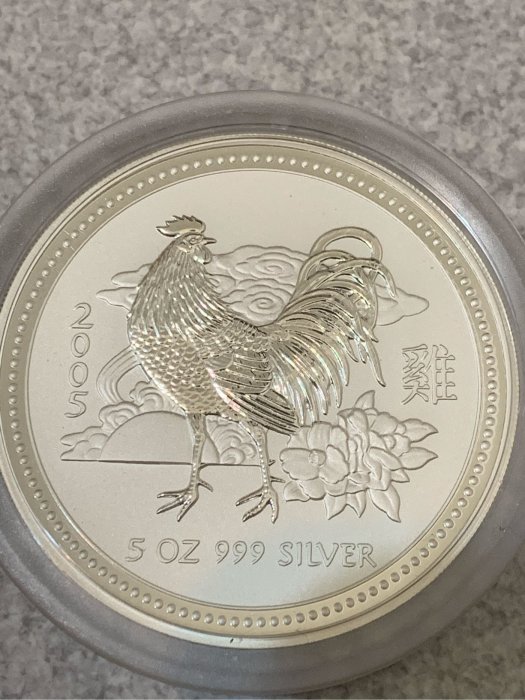 2005年 澳洲 生肖第一輪 雞年 5盎司 8元 銀幣 $8 year of rooster 5oz