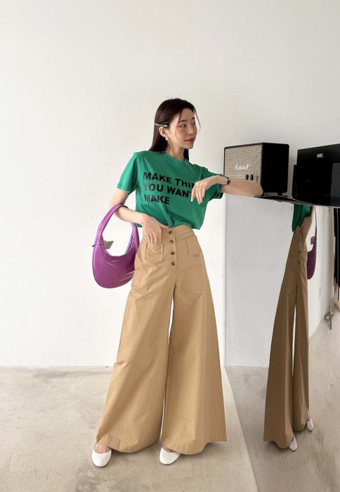 韓國🔸圓領字母棉質T恤➕高腰顯瘦垂感寬管褲 套裝（可單購）