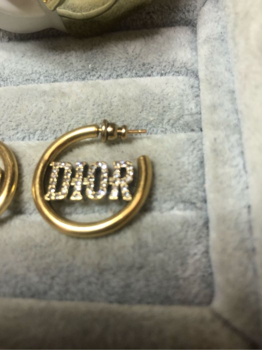 DIOR 經典 二手 C圈 logo 水鑽 復古金色 耳環