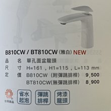 DIY水電材料 凱撒單孔面盆龍頭BT810CW(雅白色)/臉盆龍頭/水龍頭/冷熱混合龍頭