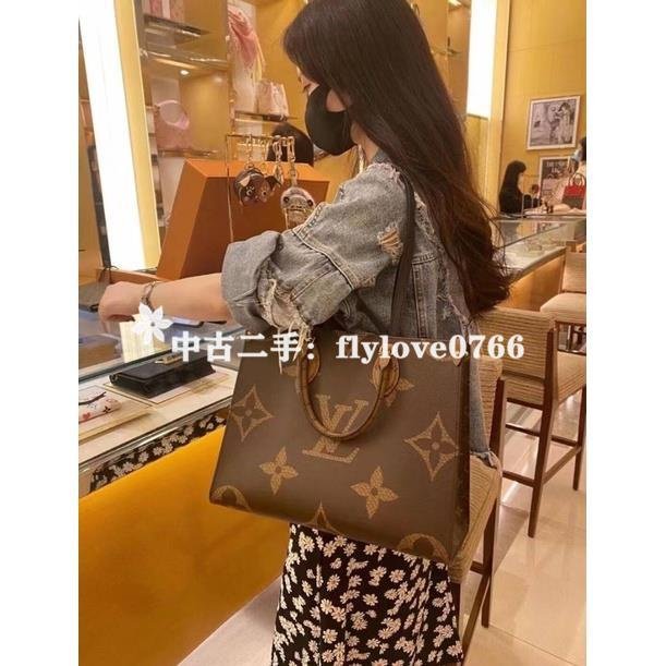 中古二手LV Onthego MM tote 焦糖雙面托特包