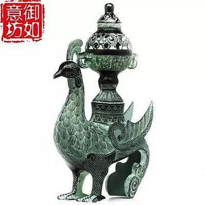 仿古青銅器擺件純銅鳥尊鳥薰爐古玩家居裝飾品復古薰香爐鳳凰擺設