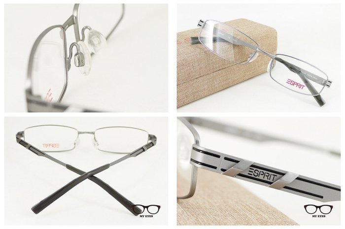 【My Eyes 瞳言瞳語】Esprit 霧灰色方形金屬眼鏡 造型特殊簡約 現代感十足 簡單最有型(14121)