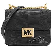 【茱麗葉精品】全新精品 MICHAEL KORS 專櫃商品 SONIA 鱷魚紋金屬MK翻蓋肩斜背鍊包.黑 現貨