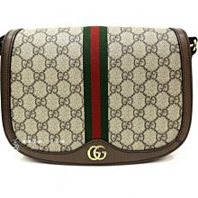 高雄店 遠麗全新二手名牌館~K7791 Gucci PVC咖牛皮邊金釦下蓋半圓Ophidia斜背包小型