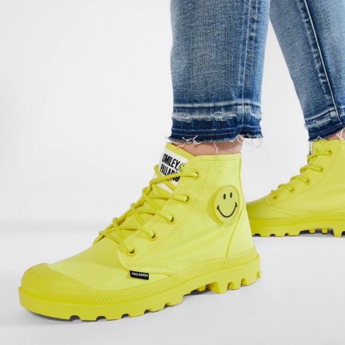 =CodE= PALLADIUM PAMPA HI BE KIND SMILEY 微笑聯名軍靴(黃)77079-736女