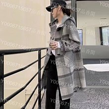 奢夫人12/10減齡學院風澳洲羊毛大衣女2022冬季新款連帽中長款格紋牛角扣外套