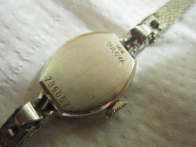 原裝 BULOVA 寶路華 正14K白K金  手上鍊女妝珠寶鑚錶 古董錶