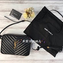 《真愛名牌精品》YSL 612544 (520534) 黑全皮金字Logo 山形紋 流蘇相機包 側背包 *全新*代購