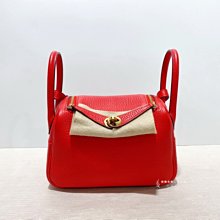 A10175 Hermes S3心紅色T/C皮金釦mini lindy(遠麗精品 台北店)