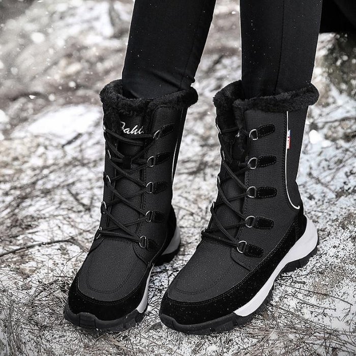 女冬靴新款時尚防水布黑色女鞋保暖毛絨雪地靴女中小腿短靴faxn（滿599元免運）