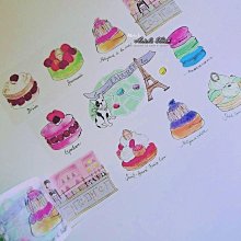 Ariel's Wish-日本Laduree-經典馬卡龍馬卡隆蛋糕甜點下午茶手做紙膠帶-白底彩色甜點泡芙塔蛋糕甜點(大)