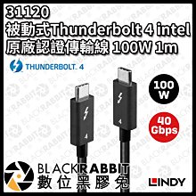 數位黑膠兔【 LINDY 林帝 31120 被動式Thunderbolt4 intel原廠認證傳輸線 100W 1m 】