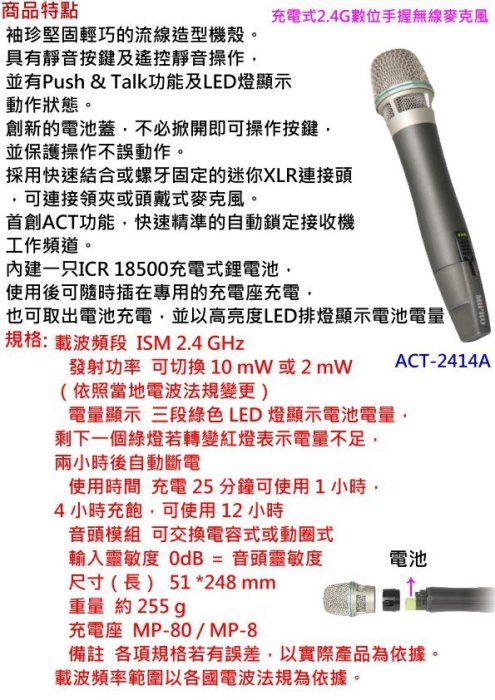 鈞釩音響~MIPRO~ACT-2414A分離式天線1U四頻道接收機