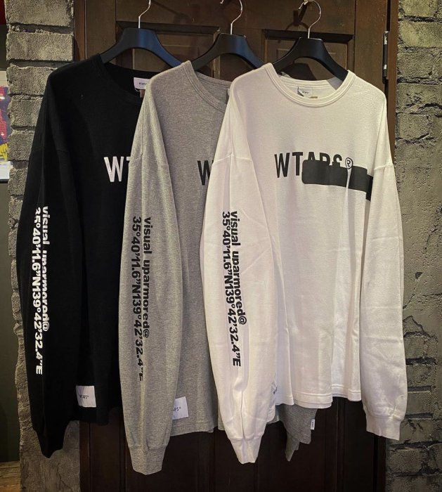 19AW Wtaps Side Effect Design LS 01 Tee 黑色長袖T恤大學T t-shirt