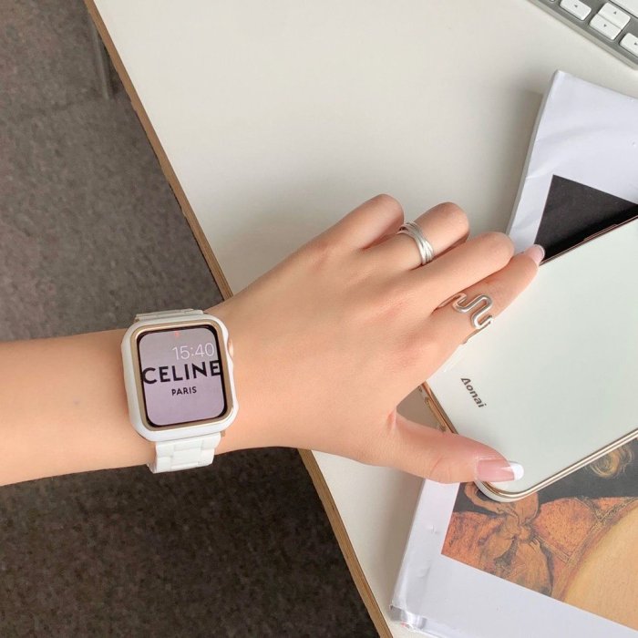 環保樹脂錶帶+錶殼套裝 適用 Apple Watch 8 7 6 SE 5 4代蘋果手錶錶帶 41 44 45 49mm