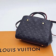 【哈極品】美品《Louis Vuitton LV 深藍色 全皮 Montaigne BB 蒙田包/肩背包/手提包》