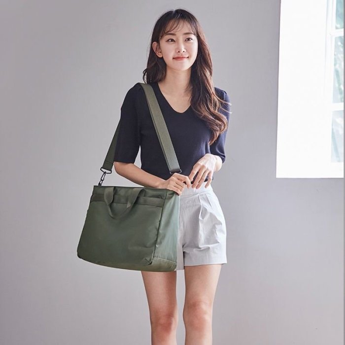 韓國原創手提尼龍公文包女商務大容量單肩包旅行斜跨手提電腦包