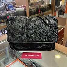 ☆最愛二手精品☆ YSL Niki baby 黑色黑字黑鍊雙鍊肩背包斜背包小款 Saint Laurent 538566 流浪包 XG7620