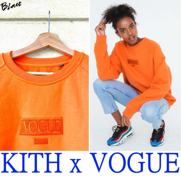 BLACK美中古KITH x VOGUE 125周年刺繡CLASSIC BOX LOGO大學服衛衣厚長T