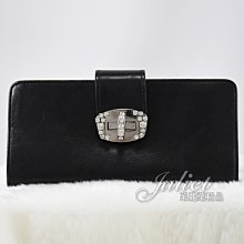 【茱麗葉精品】二手精品【9.5成新】 MIU MIU 質感小牛皮壓紋鑲鑽扣式長夾.黑#3