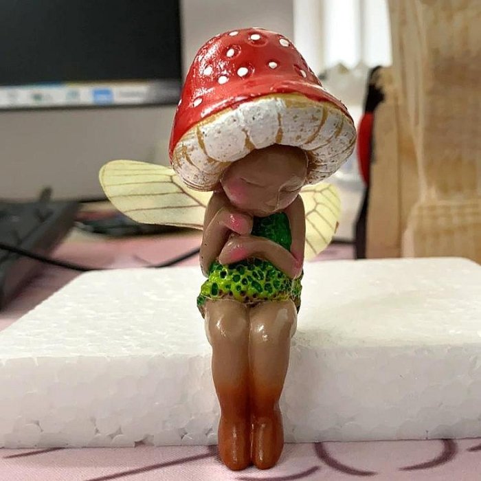 沉睡仙女樹脂工藝品擺睡覺的蘑菇小精靈擺件小森林蘑菇仙女擺飾