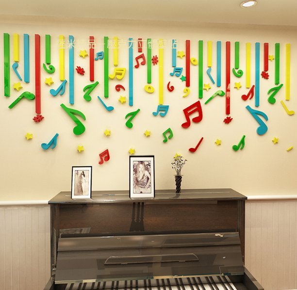 彩色音符線 音符 鋼琴 音樂教室 壓克力壁貼 玄關 沙發牆 壁貼 背景牆 嬰兒房 小孩房