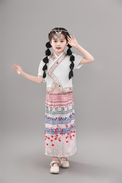 新款女童傣族幼兒舞蹈服兒童演出服少數民族演出服云南西雙版納服