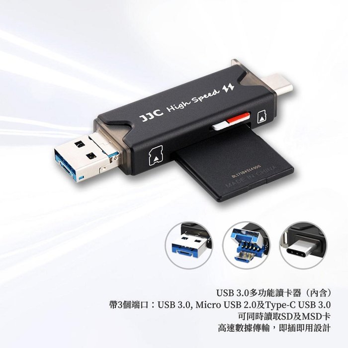 JJC 記憶卡收納盒 帶 USB 3.0 Type C 高速讀卡機 SD TF Micro SD Nano SIM 卡