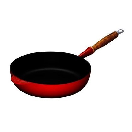 【法國精品廚具 Le Creuset】鑄鐵 木柄 炒鍋 28cm 橘 黑 紅