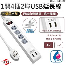 【最新安規！威電 1開4插2埠USB延長線4尺】延長線 插座 USB延長線 延長線插座 電腦延長線【AB1145】