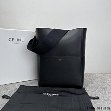 二手 CELINE SANGLE BUCKET 柔軟粒面牛皮革水桶包 189593黑色