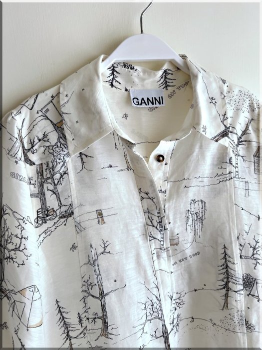 ganni 正品新品 塗鴉洋裝 36 長版襯衫 亞麻