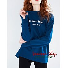 歐單 PB 新款 高貴氣質藍 簡約字母印花 舒適保暖 內裡刷絨 微寬鬆圓領長袖T恤上衣 (G1158)