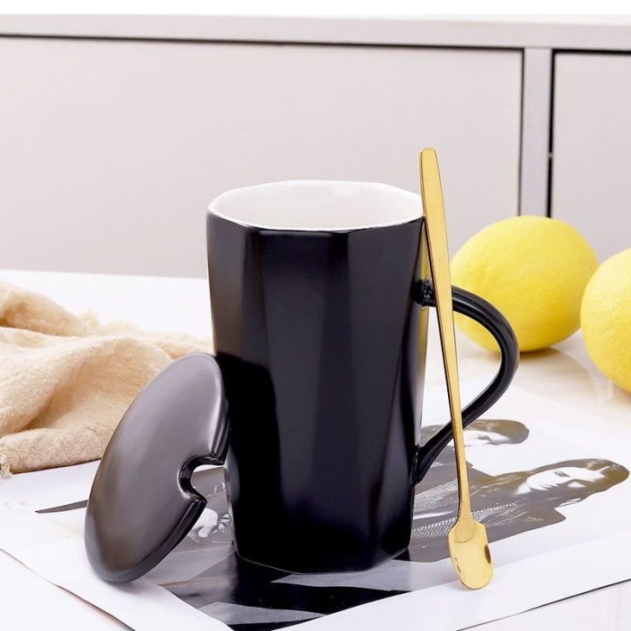 杯子陶瓷馬克杯帶蓋勺簡約學生水杯家用男女辦公茶杯情侶杯子喝水