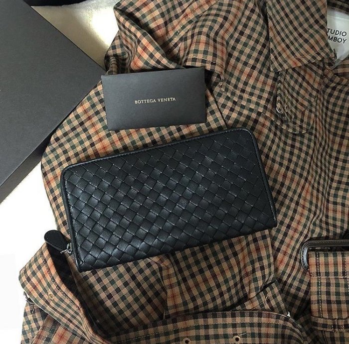 Bottega Veneta 114076 Intrecciato 拉鍊編織長夾 深咖啡 現貨