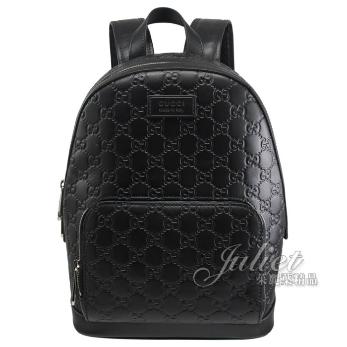 【茱麗葉精品】全新精品 GUCCI 專櫃商品 450967 Signature經典壓紋小牛皮拉鍊後背包.黑 預購無現貨