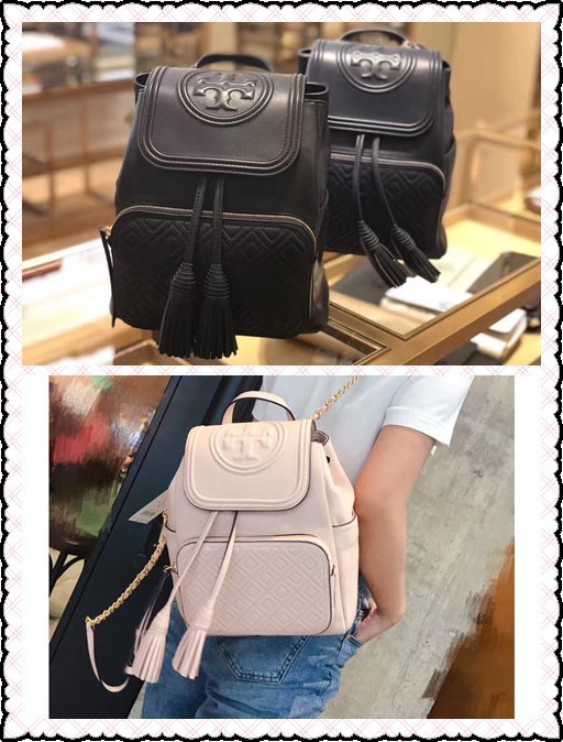 TORY BURCH Fleming backpack 菱格羊皮雙肩包 鏈條肩帶後背包 翻蓋款流蘇抽繩